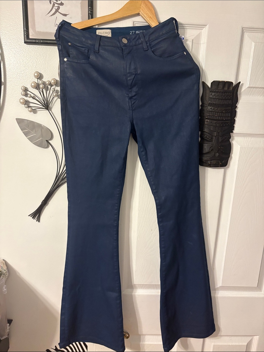 Pilcro Navy Coated Flare Jeans - Women's